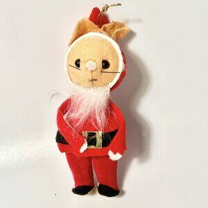 Vintage Homemade Christmas Tree Ornament Cardboard Felt Covered Santa Mouse